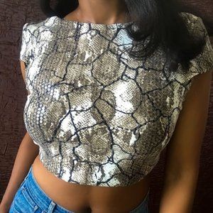 Animal Print Glitter Sequins Crop Top